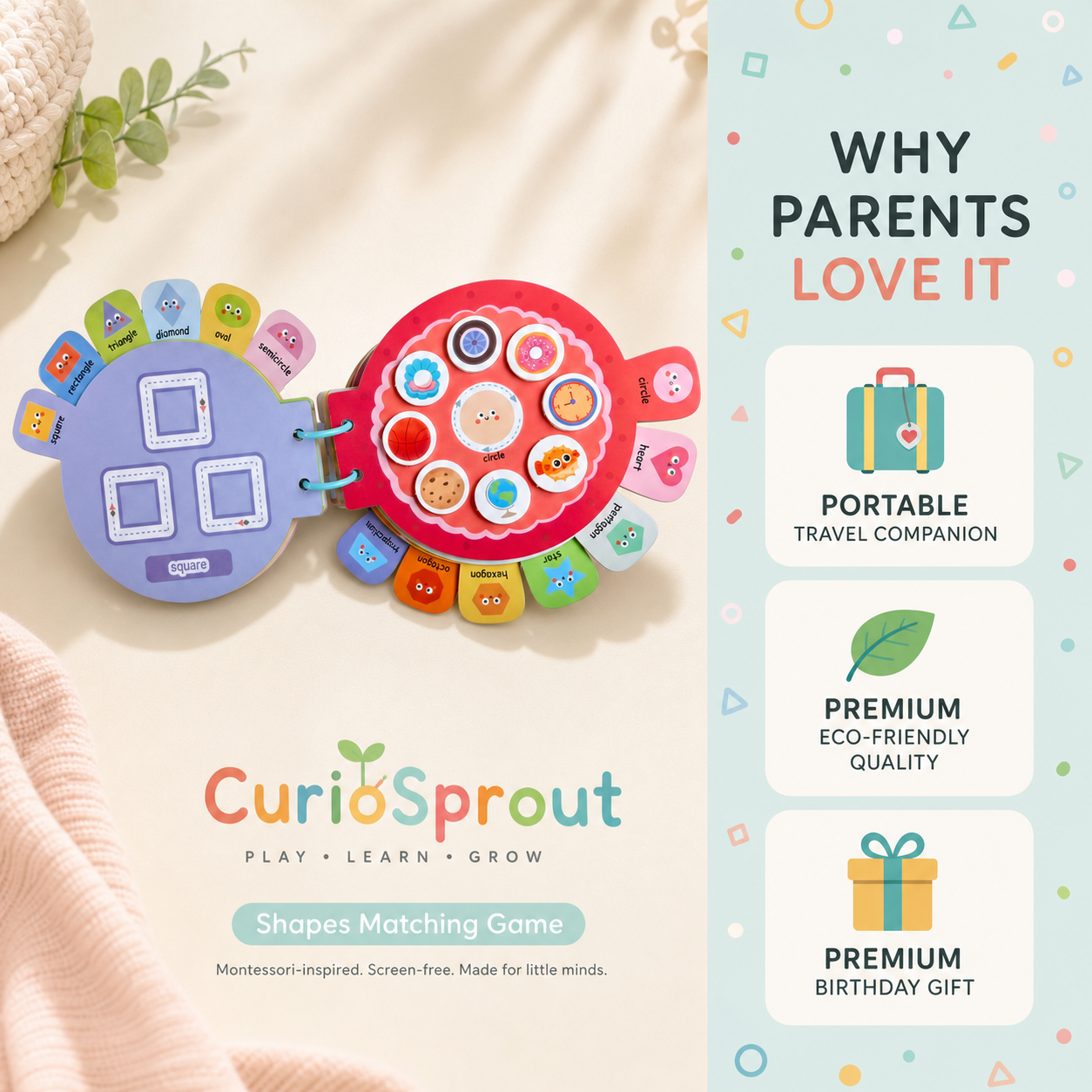 curioSprout Shapes Matching Game for Kids 2-5 Years — Product image by curioSprout