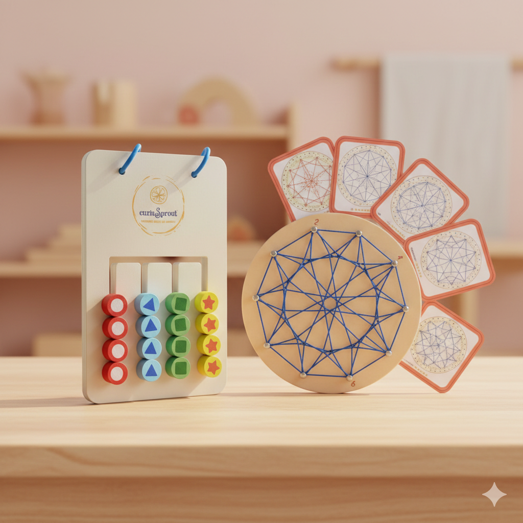 Combo Bundle Shape Sorting Puzzle and Thread Pattern Board