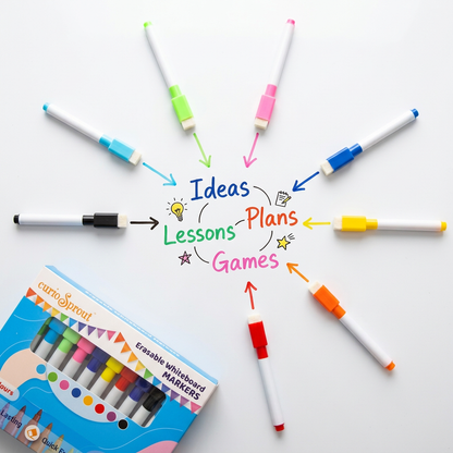 curioSprout Fine Tip Whiteboard Markers Set | 24-Piece, 8 Vibrant Colors