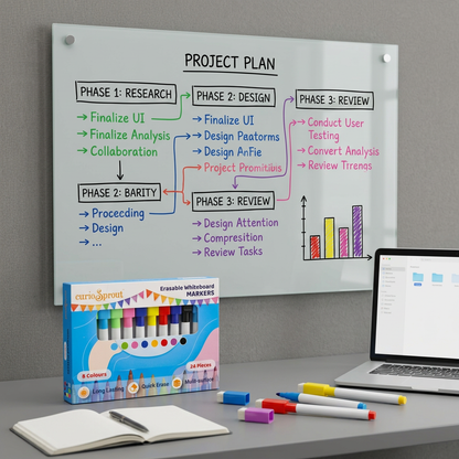 curioSprout Fine Tip Whiteboard Markers Set | 24-Piece, 8 Vibrant Colors