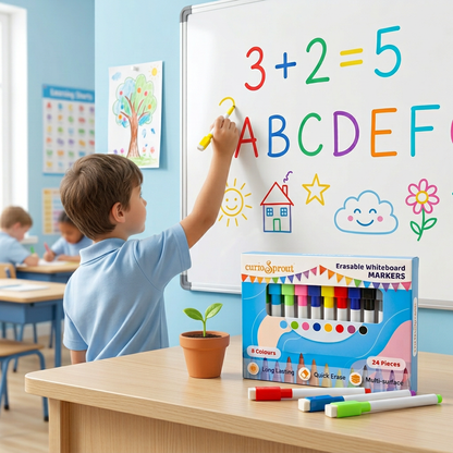 curioSprout Fine Tip Whiteboard Markers Set | 24-Piece, 8 Vibrant Colors